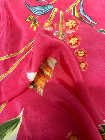 (Pre Cut-2 Meter) Pure Crepe Red Pink Color Floral Hybrid Print Fabric