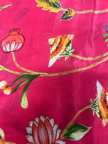 (Pre Cut-2 Meter) Pure Crepe Red Pink Color Floral Hybrid Print Fabric