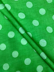 Pure Cotton Cambric Lime Green Color Polka Dots Print Fabric