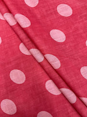 Pure Cotton Cambric Flamingo Pink Color Polka Dots Print Fabric.