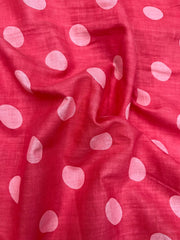 Pure Cotton Cambric Flamingo Pink Color Polka Dots Print Fabric.