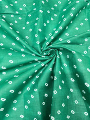 Pure Cotton Cambric Dark Green Color Bandhani Pattern Block Print Fabric.