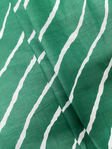 (Pre Cut-2 Meter) Pure Cotton Cambric Dark Green Color Lehariya Pattern Block Print Fabric.
