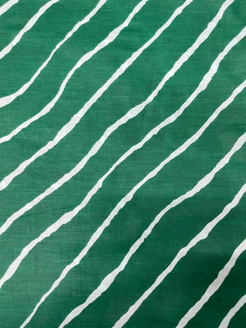 (Pre Cut-2 Meter) Pure Cotton Cambric Dark Green Color Lehariya Pattern Block Print Fabric.