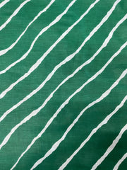 Pure Cotton Cambric Dark Green Color Lehariya Pattern Block Print Fabric.