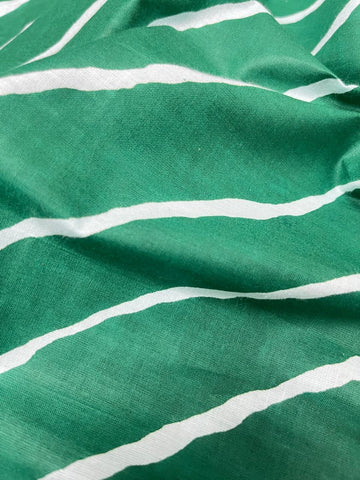(Pre Cut-2 Meter) Pure Cotton Cambric Dark Green Color Lehariya Pattern Block Print Fabric.