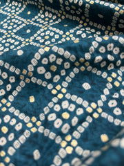 Pure Rayon Shades Of Blue Color Bandhani Pattern Screen Print Fabric With Foil Big Panna.