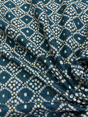 Pure Rayon Shades Of Blue Color Bandhani Pattern Screen Print Fabric With Foil Big Panna.