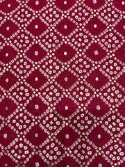 Pure Rayon Dark Pink Color Bandhani Pattern Screen Print Fabric With Foil Big Panna.