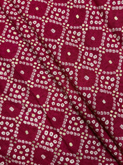 Pure Rayon Dark Pink Color Bandhani Pattern Screen Print Fabric With Foil Big Panna.