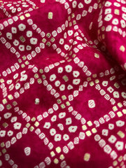 Pure Rayon Dark Pink Color Bandhani Pattern Screen Print Fabric With Foil Big Panna.