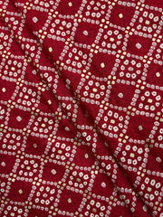 Pure Rayon Red Color Bandhani Pattern Screen Print Fabric With Foil Big Panna.