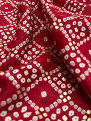 Pure Rayon Red Color Bandhani Pattern Screen Print Fabric With Foil Big Panna.