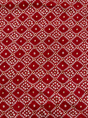 Pure Rayon Red Color Bandhani Pattern Screen Print Fabric With Foil Big Panna.