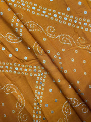 Pure Rayon Mustad Color Bandhani Pattern Screen Print Fabric With Foil Big Panna.