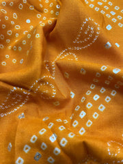 Pure Rayon Mustad Color Bandhani Pattern Screen Print Fabric With Foil Big Panna.