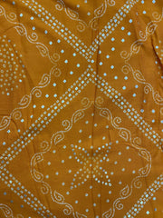 Pure Rayon Mustad Color Bandhani Pattern Screen Print Fabric With Foil Big Panna.