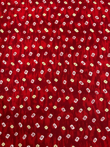(Pre Cut-1 Meter) Pure Rayon Red Color Bandhani Pattern Screen Printed Fabric With Foil