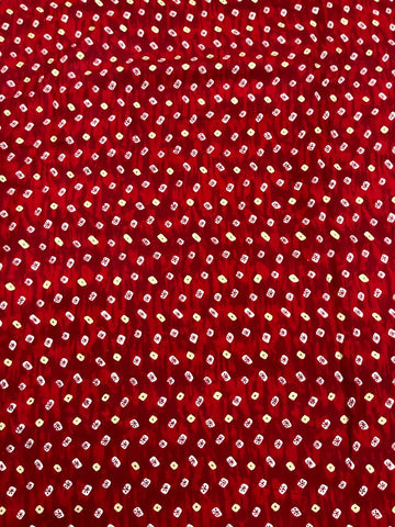 (Pre Cut-1 Meter) Pure Rayon Red Color Bandhani Pattern Screen Printed Fabric With Foil