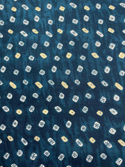 Pure Rayon Shades Of Blue Color Bandhani Pattern Screen Printed Fabric With Foil.