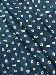 Pure Rayon Shades Of Blue Color Bandhani Pattern Screen Printed Fabric With Foil.