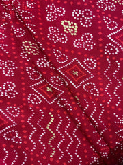 Pure Rayon Dark Pink Color Bandhani Pattern Screen Print Fabric With Foil Big Panna.