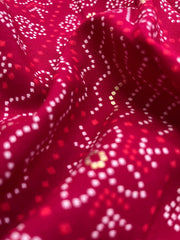 Pure Rayon Dark Pink Color Bandhani Pattern Screen Print Fabric With Foil Big Panna.