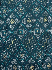 Pure Rayon Shades Of Blue Color Bandhani Pattern Screen Print Fabric With Foil Big Panna.