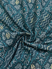 Pure Rayon Shades Of Blue Color Bandhani Pattern Screen Print Fabric With Foil Big Panna.