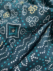 Pure Rayon Shades Of Blue Color Bandhani Pattern Screen Print Fabric With Foil Big Panna.