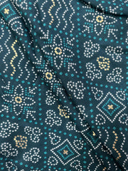 Pure Rayon Shades Of Blue Color Bandhani Pattern Screen Print Fabric With Foil Big Panna.