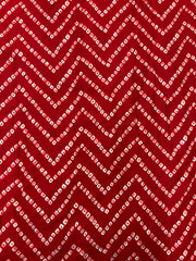 Pure Rayon Red Color Zig-Zag  Bandhani Pattern Screen Print Fabric With Foil Big Panna.