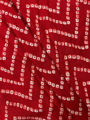 Pure Rayon Red Color Zig-Zag  Bandhani Pattern Screen Print Fabric With Foil Big Panna.