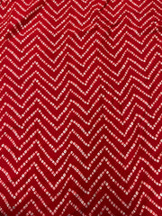 Pure Rayon Red Color Zig-Zag  Bandhani Pattern Screen Print Fabric With Foil Big Panna.