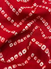 Pure Rayon Red Color Zig-Zag  Bandhani Pattern Screen Print Fabric With Foil Big Panna.