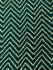 Pure Rayon Dark Green Color Zig-Zag  Bandhani Pattern Screen Print Fabric With Foil Big Panna.