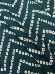 Pure Rayon Dark Green Color Zig-Zag  Bandhani Pattern Screen Print Fabric With Foil Big Panna.