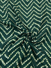 Pure Rayon Dark Green Color Zig-Zag  Bandhani Pattern Screen Print Fabric With Foil Big Panna.