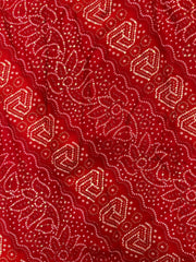 Pure Rayon Red Color Bandhani Pattern Screen Print Fabric With Foil Big Panna.