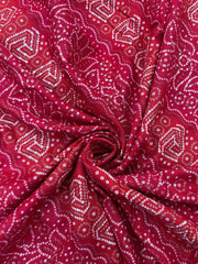 Pure Rayon Red Color Bandhani Pattern Screen Print Fabric With Foil Big Panna.