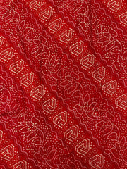 Pure Rayon Red Color Bandhani Pattern Screen Print Fabric With Foil Big Panna.