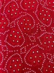 Pure Rayon Red Color Bandhani Pattern Screen Print Fabric With Foil Big Panna.