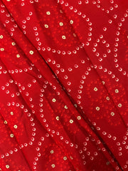 Pure Rayon Red Color Bandhani Pattern Screen Print Fabric With Foil Big Panna.