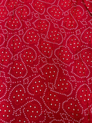 Pure Rayon Red Color Bandhani Pattern Screen Print Fabric With Foil Big Panna.