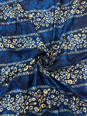 Pure Rayon Dark Blue Color Bandhani Pattern Screen Print Fabric With Foil Big Panna.