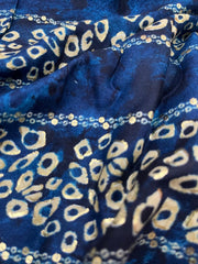 Pure Rayon Dark Blue Color Bandhani Pattern Screen Print Fabric With Foil Big Panna.