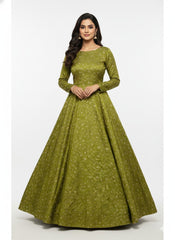 Pure Viscose Satin Olive Green Color With Jacquard Butti Dyed Fabric