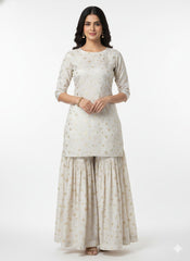 Pure Viscose Satin White Color With Jacquard Butti Dyed Fabric