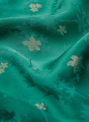 Pure Viscose Satin Teal Green Color With Jacquard Butti Dyed Fabric