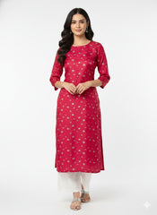 Pure Viscose Satin Dark Pink Color With Jacquard Butti Dyed Fabric